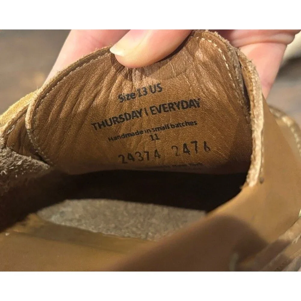 Thursday Boot Company Leather Boat Shoes Loafers Tan Moc Toe US 13 EU 47 Lace Up